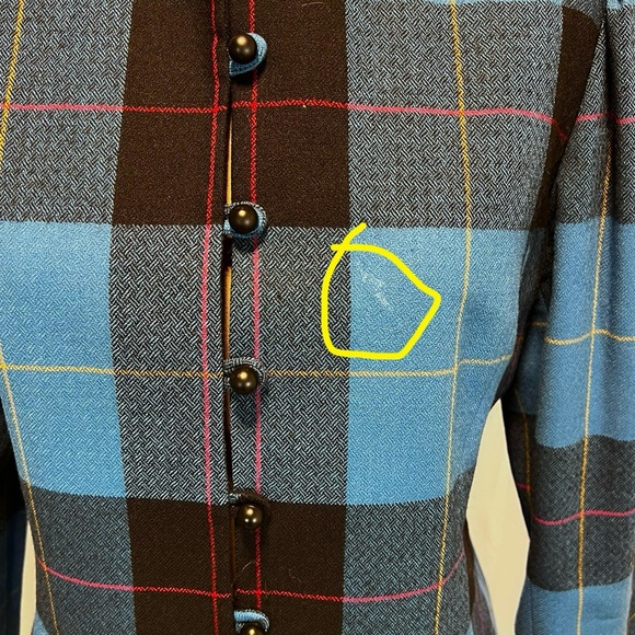 VINTAGE 80s wool tartan plaid blazer jacket button front collarless tailored 90s - Picture 11 of 12
